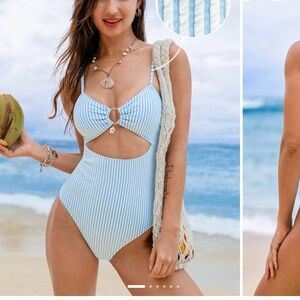 Cupshe Blue and White Striped One Piece Swimsuit